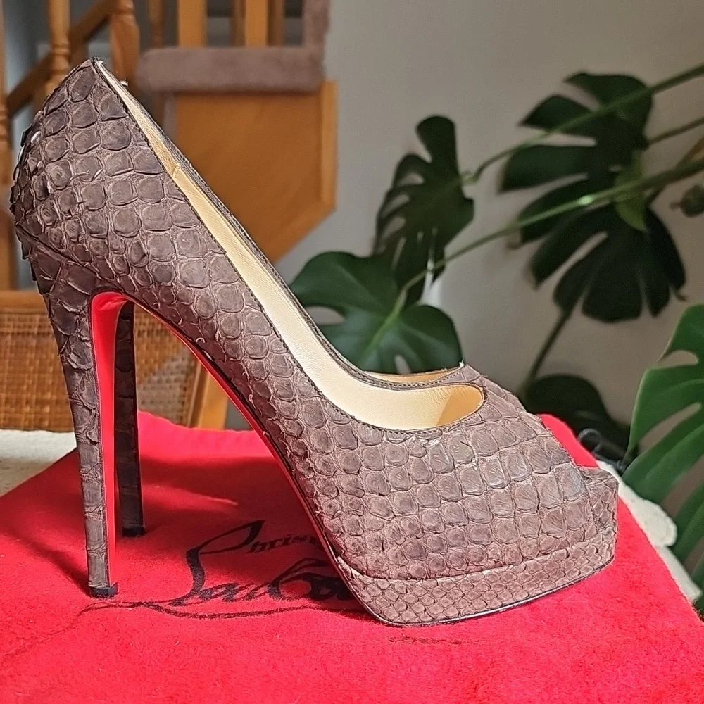Louboutin Python Peep-Toe Heels - Picture 1 of 13